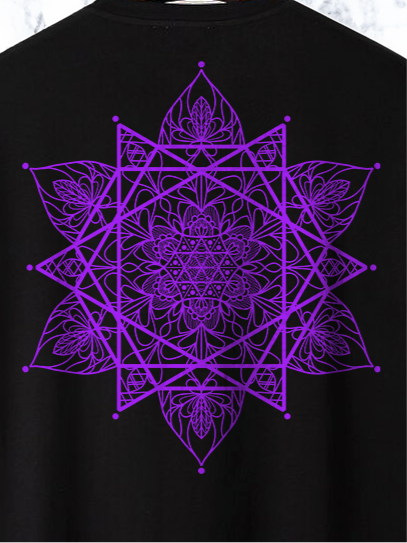 Purple mandala Unisex Back Printed T-shirt Black Edition