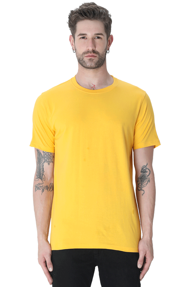 Round Neck Half Sleeve Classic Golden Yellow