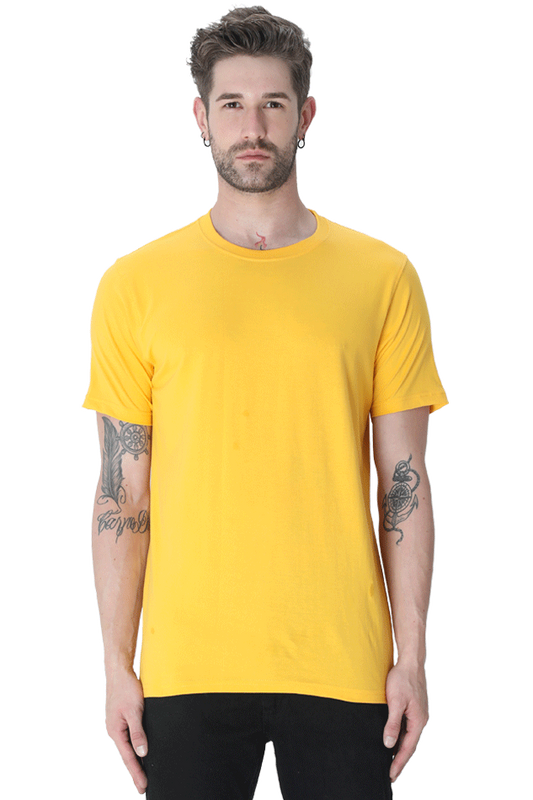 Round Neck Half Sleeve Classic Golden Yellow