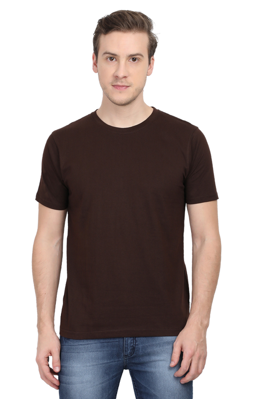 Round Neck Half Sleeve Classic Coffee Brown