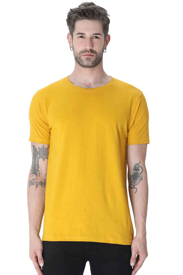 Round Neck Half Sleeve Classic Mustard Yellow