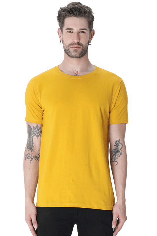 Round Neck Half Sleeve Classic Mustard Yellow