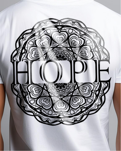 Hope mandala Unisex Back Printed T-shirt white