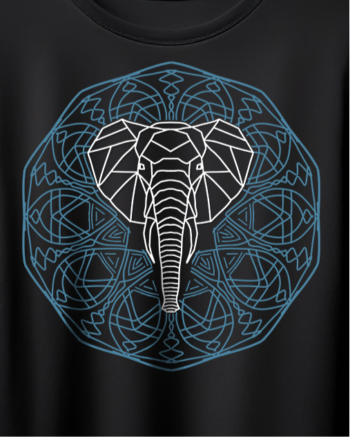 Unisex Elephant Mandala Printed T-shirt Black