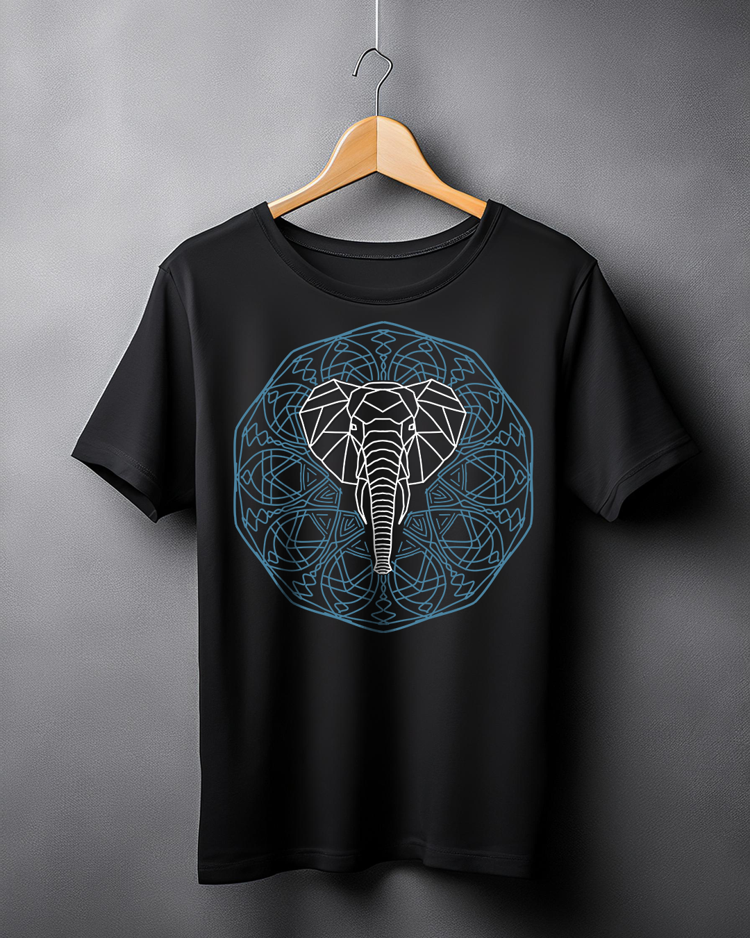 Unisex Elephant Mandala Printed T-shirt Black