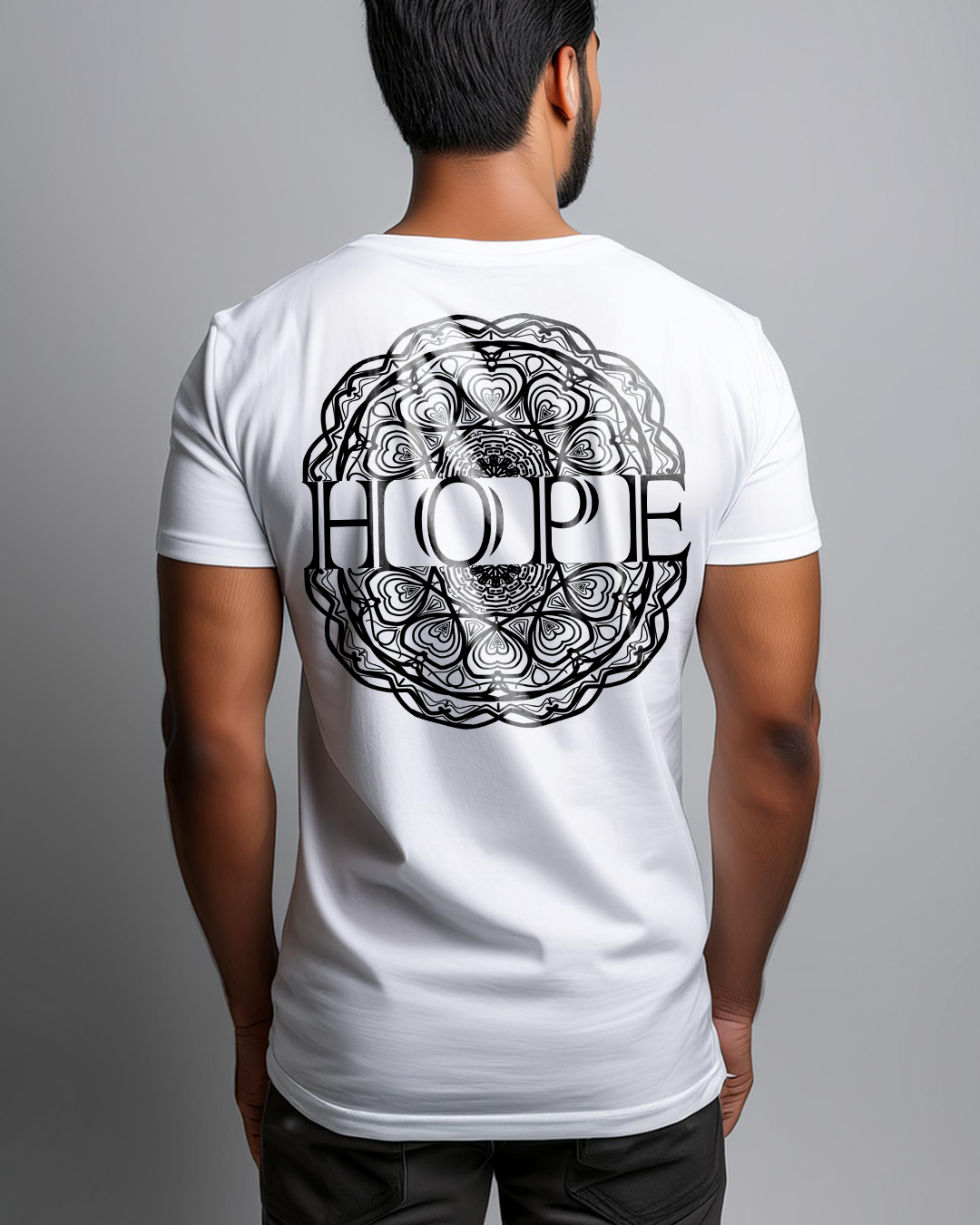 Hope mandala Unisex Back Printed T-shirt white