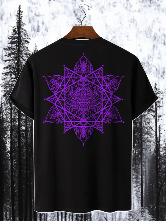 Purple mandala Unisex Back Printed T-shirt Black Edition