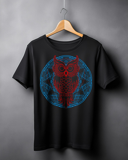 Owl mandala Unisex Printed T-shirt Black